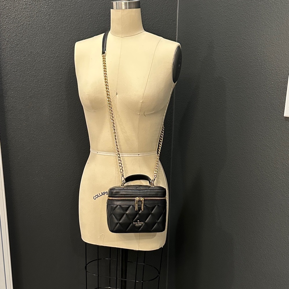 Kate Spade Black Quilted Crossbody Bag with Gold Chain like new